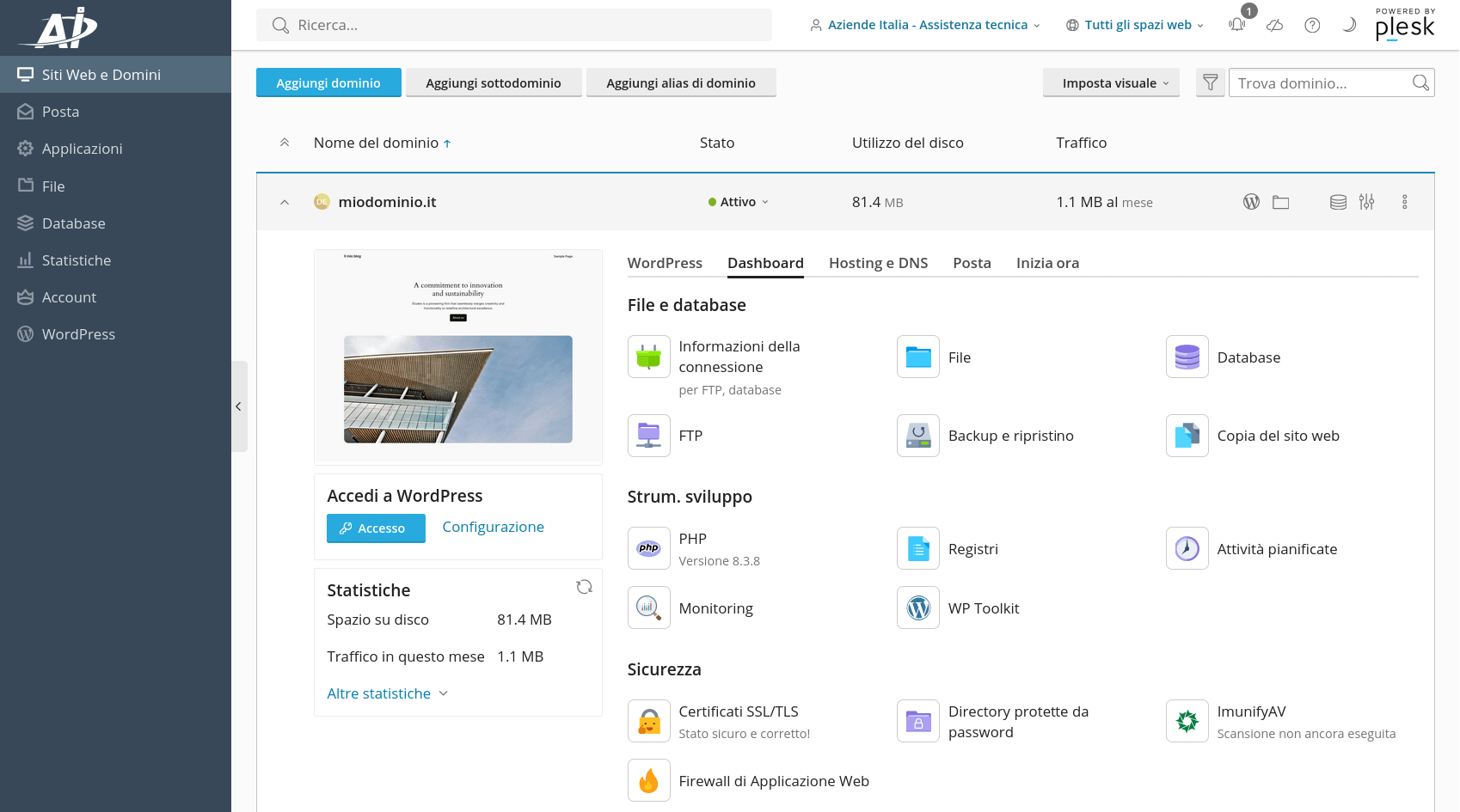 Pannello Hosting