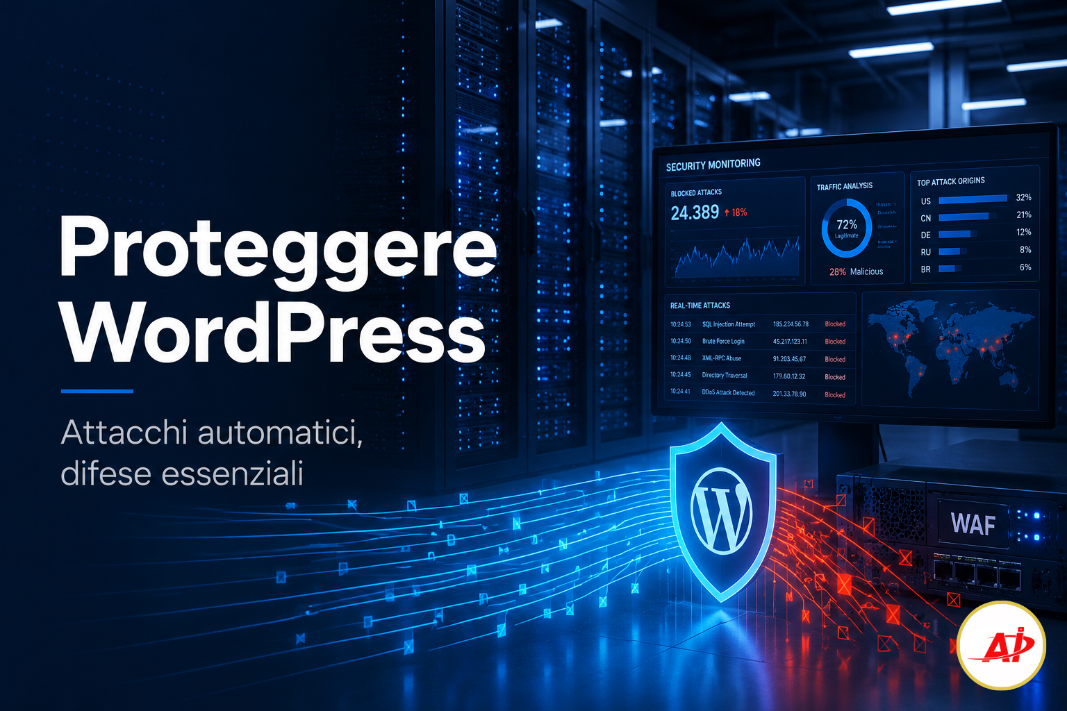 Proteggere WordPress dagli attacchi automatici: sicurezza, bot, malware e firewall applicativo